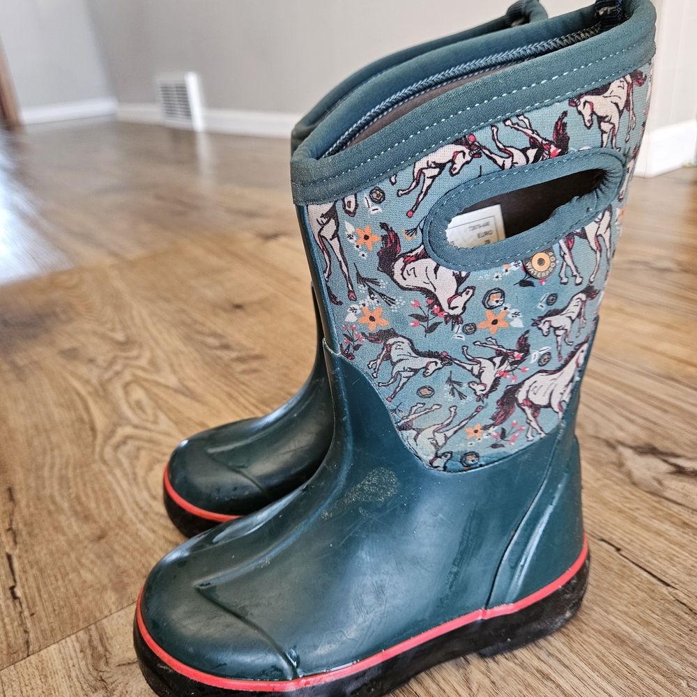 Bogs Kids Boots in Teal and Black with Unicorn Print